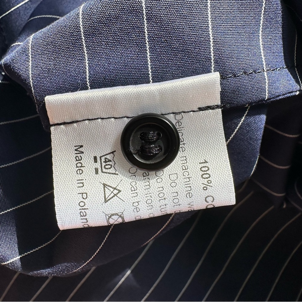 Eskandar Double Stand Collar Botton Shirt Navy Stripe Patchwork Cotton Luxury - Picture 7 of 13